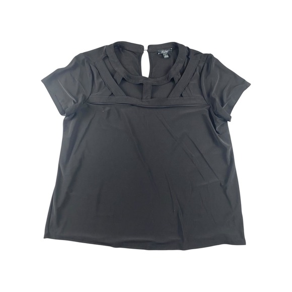 AUW Tops - AUW Black Cutout Neck Short Sleeve Keyhole Back Top Women's Size‎ L